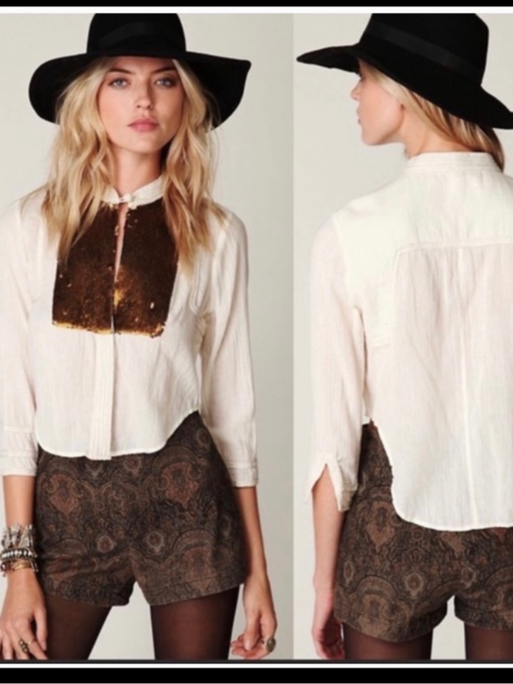 Free People New Romantics "Tiger Eyes" Sequin Bib Blouse